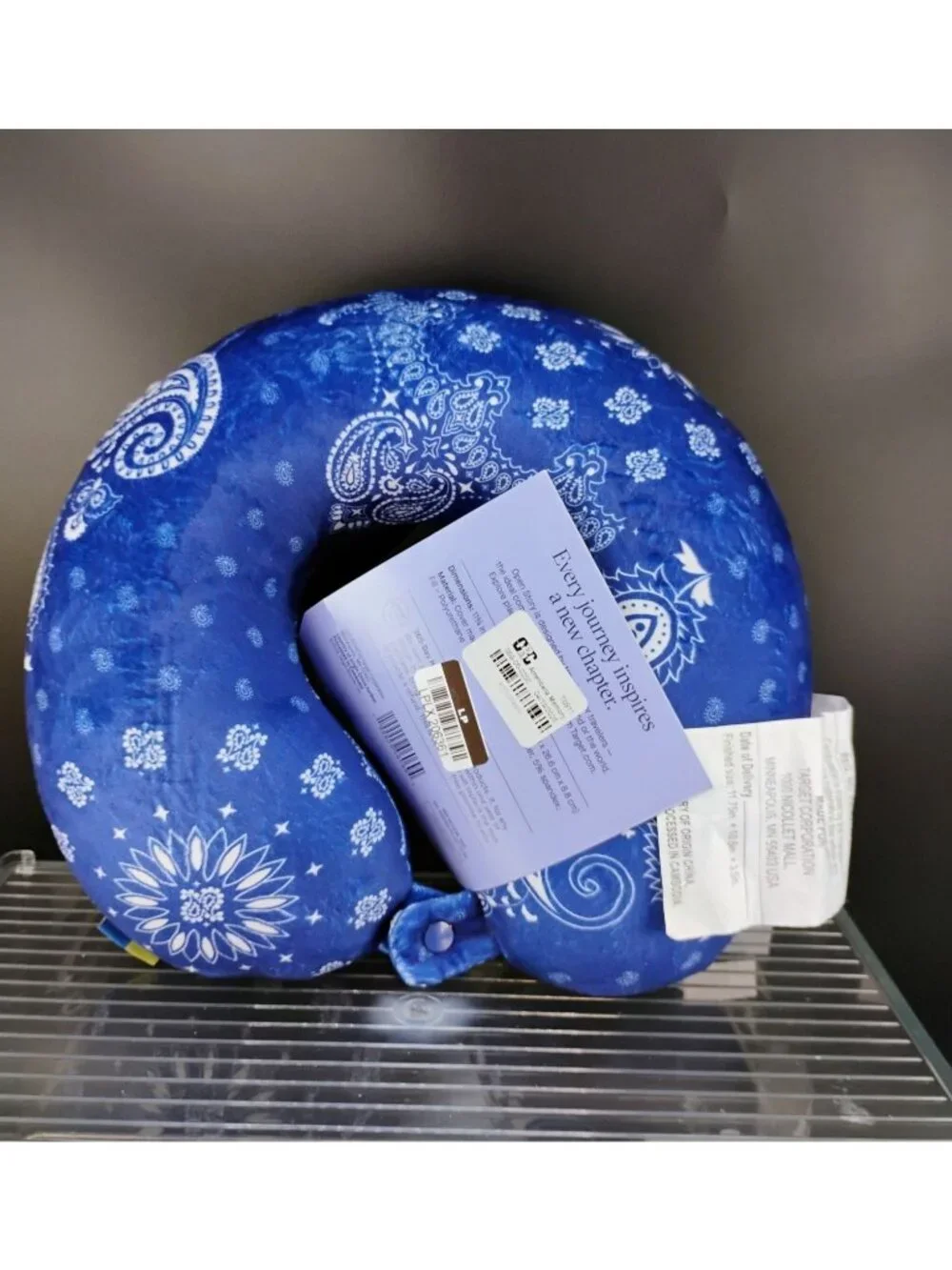 Open Story Memory Foam Travel Pillow Blue Paisley Design